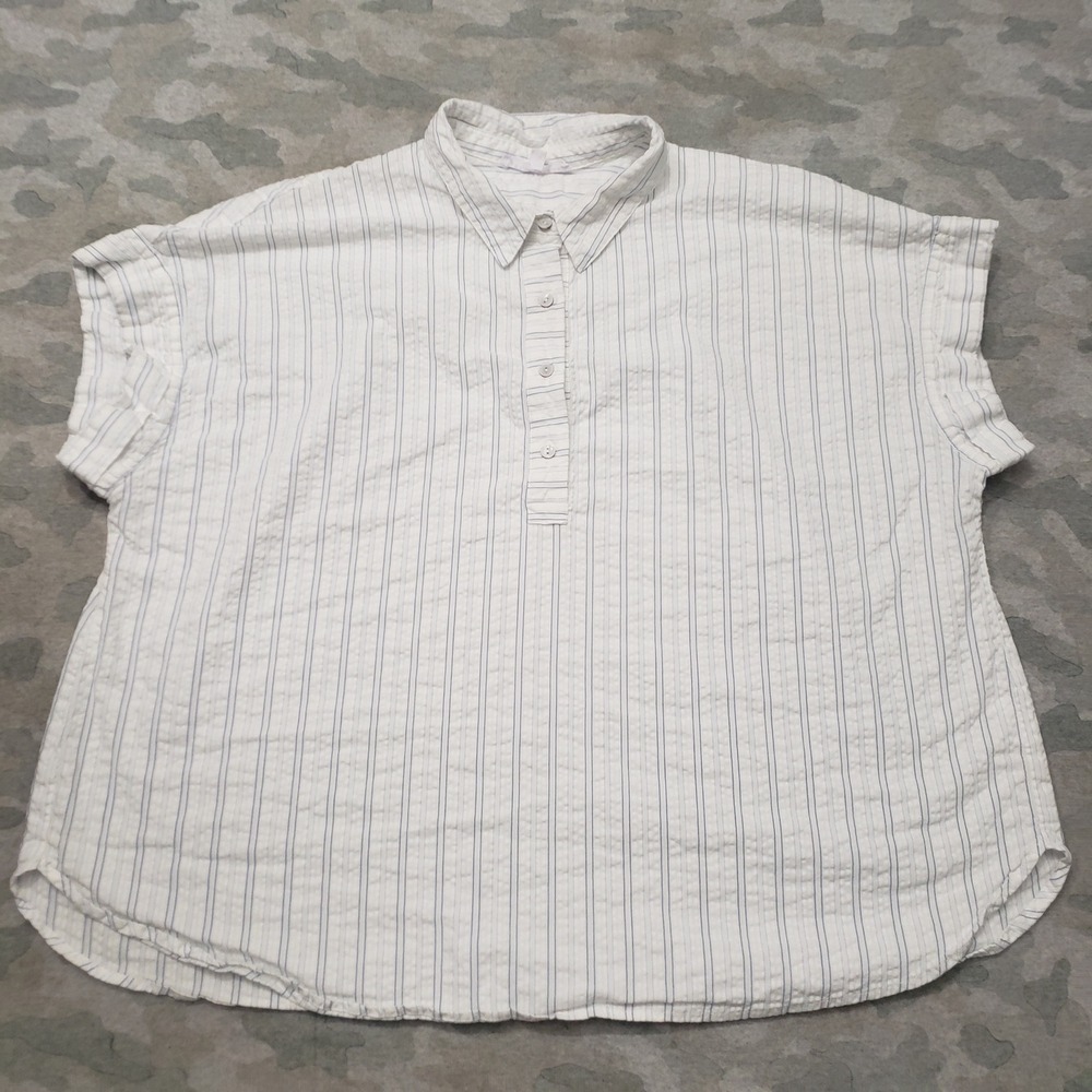 Jane + Delancey Top Womens 2X White Striped Seersucker Short Sleeve Costal